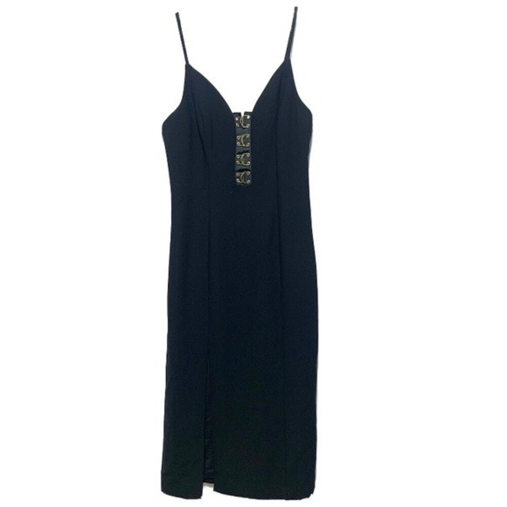 Finders Keepers Dress sz Medium Tank Top Bodycon Midi Black & Gold Cocktail